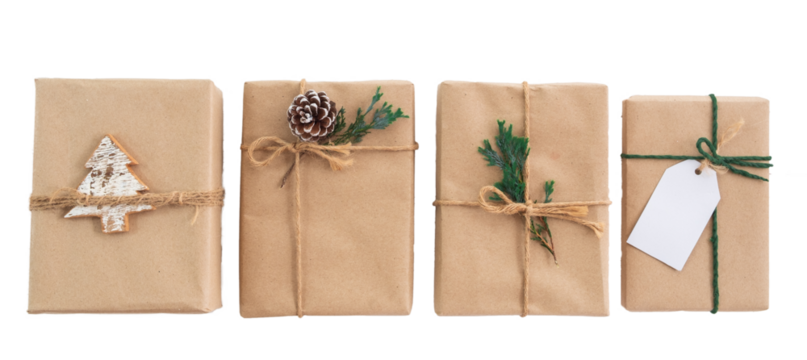 Christmas rustic present gift boxes collection with tag for Merry Christmas and New year holiday. for design.