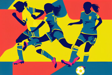 Female athletes with football playing soccer as team