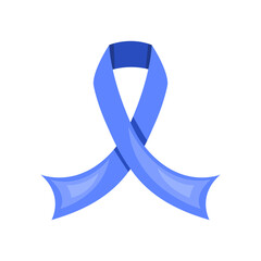Blue awareness ribbon on white background. Prostate Cancer Awareness Month symbol.