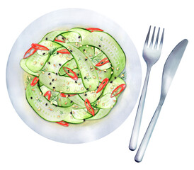 Spicy asian salad cucumbers with chili and sesame