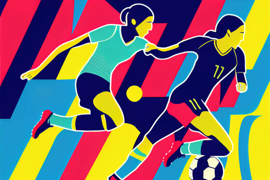 Two women playing soccer as female football athletes