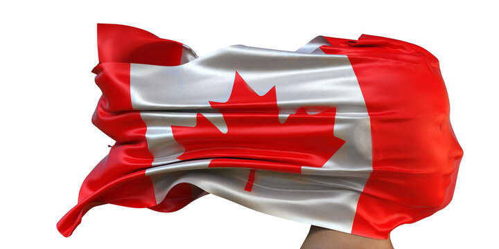 Nationalflagge von Kanada weht &uuml;ber dem Gesicht einer Frau (Frauenrechte, Gleichberechtigung, Menschenrechte, Suverenit&auml;t)
