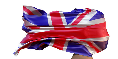 Nationalflagge von Großbritannien weht über dem Gesicht einer Frau (Frauenrechte, Gleichberechtigung, Menschenrechte, Suverenität)