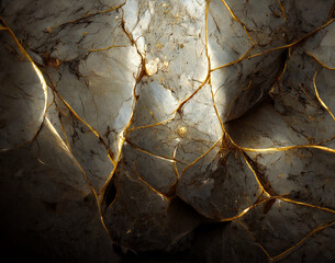 The rocky ground was cracked with hot gold seeping out, Digital Generate Image