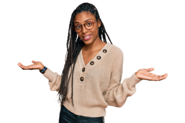 African american woman wearing casual clothes smiling showing both hands open palms, presenting and advertising comparison and balance