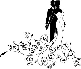Abstract Wedding Pattern Bride and Groom Silhouette