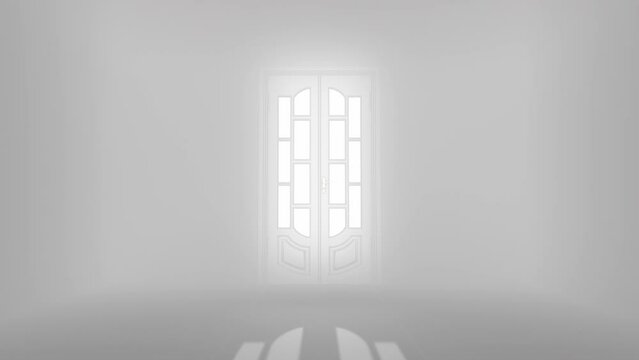 

Entrance from the foggy corridor through the white door to the light.