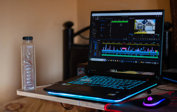 Editing videos on laptop, Premiere