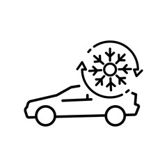 Car conditioner icon, climate control system, air cooling in vehicle, ventilation auto, ac thin line web symbol on white background - editable stroke vector illustration