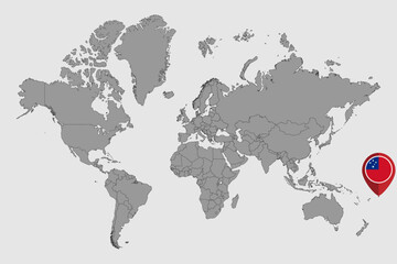 Fototapeta na wymiar Pin map with Samoa flag on world map. Vector illustration.