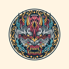 Tiger Mask with ornament Illustration sign