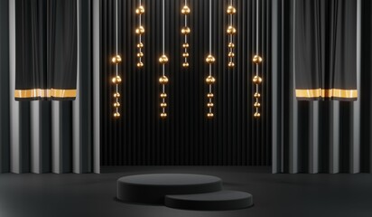 3D rendering of blank product background for cream cosmetics Modern black podium background
