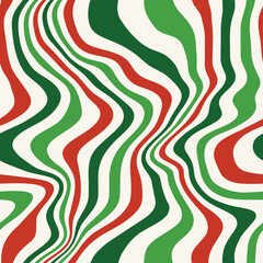 Abstract Christmas weaves seamless vector pattern. 60’s, 70’s style hippie background with waves, psychedelic groovy texture. Perfect for textile, wallpaper or print design.