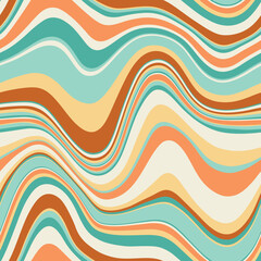 Abstract weaves seamless vector pattern. 60’s, 70’s style hippie background with waves, psychedelic groovy texture. Perfect for textile, wallpaper or print design.