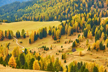 Splendid morning view from the top of Giau pass. Colorful autumn landscape in Dolomite Alps,...