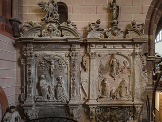 Fototapeta premium Marmoutier Abbey, Alsace. Details of medieval interior. Exterior view.
