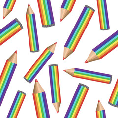 Seamless pattern of multicolored pencils,rainbow colors on a white background.Vector pattern can be used in textiles, notebooks, postcards.