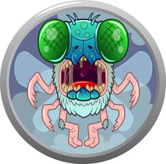 cartoon angry monster fly, funny illustration