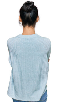 Young hispanic woman wearing casual clothes standing backwards looking away with crossed arms