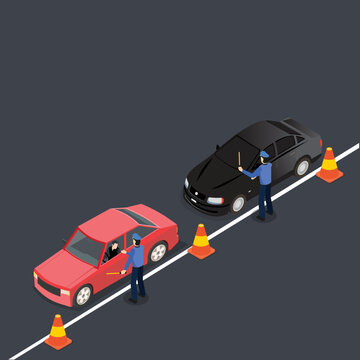 Driving and drinking alcohol breath test isometric 3d vector illustration concept for banner, website, illustration, landing page, flyer, etc.