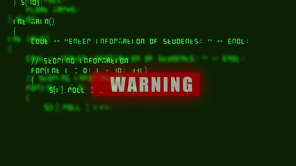 Green Coding and hacking concept background. System warning message Animation 4K.