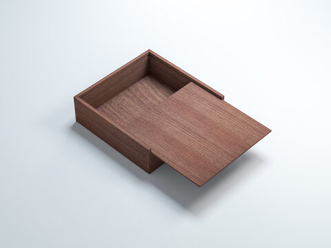 Open Wooden box on gray background. 3d rendering