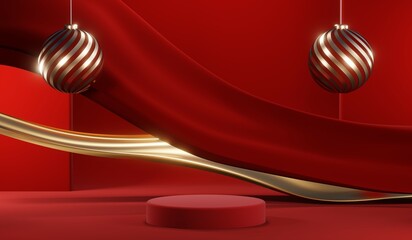 3D rendering of blank product background for cream cosmetics Modern red podium background