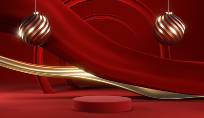 3D rendering of blank product background for cream cosmetics Modern red podium background