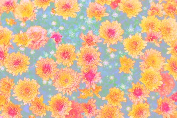 Beautiful flowers growing in the flower garden in a colorful illustration.