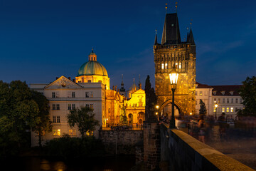 Fototapeta na wymiar Prague, Czech Republic. Charles Bridge (Karluv Most - in czech) and Old Town Tower.