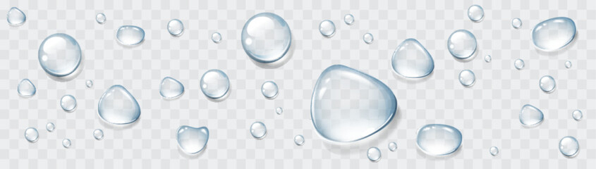 Realistic transparent water drops set. Rain drops on the glass. Isolated vector illustration
 - obrazy, fototapety, plakaty