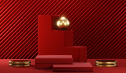 3D rendering of blank product background for cream cosmetics Modern red podium background