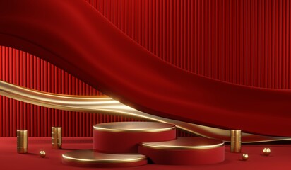 3D rendering of blank product background for cream cosmetics Modern red podium background