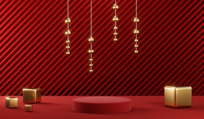 3D rendering of blank product background for cream cosmetics Modern red podium background