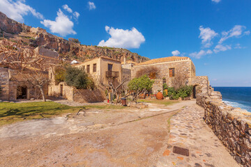 Obraz premium Monemvasia houses and sea in Peloponnese, Greece