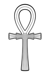 Ankh sign, a cross with handle and ancient Egyptian hieroglyphic symbol of gods and Pharaohs, representing life. Also known as key of life, breath of life, key of the Nile, and crux ansata. Vector. - obrazy, fototapety, plakaty