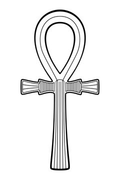 Ankh sign, a cross with handle and ancient Egyptian hieroglyphic symbol of gods and Pharaohs, representing life. Also known as key of life, breath of life, key of the Nile, and crux ansata. Vector.