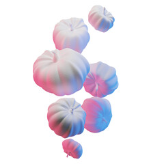 Flying halloween pumpkins with neon lights on transparent background. 3d rendering holiday decoration.