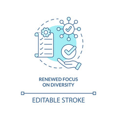 Renewed focus on diversity turquoise concept icon. Inclusion. Social media trend abstract idea thin line illustration. Isolated outline drawing. Editable stroke. Arial, Myriad Pro-Bold fonts used