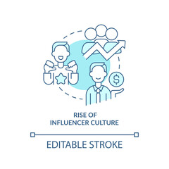Rise of influencer culture turquoise concept icon. Social media trend abstract idea thin line illustration. Isolated outline drawing. Editable stroke. Arial, Myriad Pro-Bold fonts used