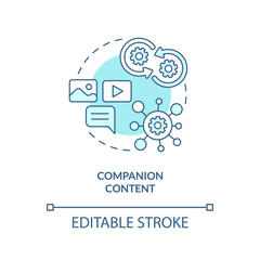 Companion content turquoise concept icon. Media platforms. Creator economy trend abstract idea thin line illustration. Isolated outline drawing. Editable stroke. Arial, Myriad Pro-Bold fonts used