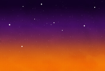 Fototapeta na wymiar オレンジから紫色のグラデーションの星空