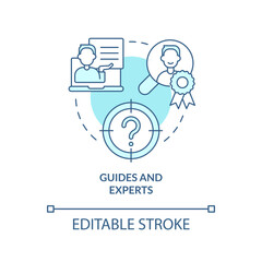 Guides and experts turquoise concept icon. Knowledge and expertise. Type of creators abstract idea thin line illustration. Isolated outline drawing. Editable stroke. Arial, Myriad Pro-Bold fonts used