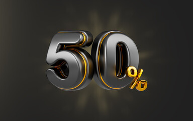 black Friday offer 50 percent discount sale banner on dark background 3d render concept for shopping