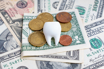 White root tooth and money background