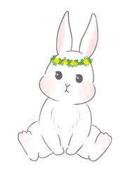 花かんむりをつけたうさぎのイラスト　年賀状素材　イースター