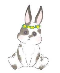 花かんむりをつけたうさぎのイラスト　年賀状素材　イースター