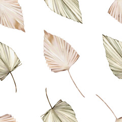 Seamless watercolor pattern with tropical leaves, branches. Hand painted tropical background. High quality illustration