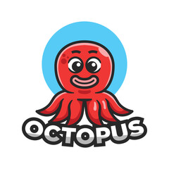 Cute octopus mascot concept logo. Flat cartoon style.