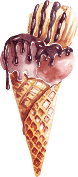 Ice Cream. Watercolor Clipart Png